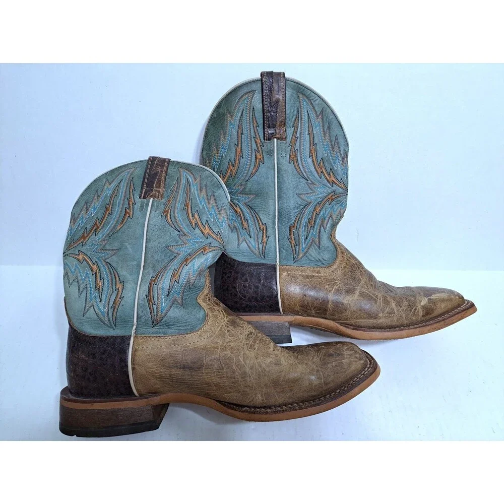 Ariat Arena Rebound Western Boots Men's 9EE Blue Brown Turquoise Cowboy Leather